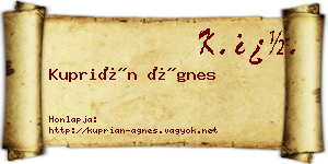Kuprián Ágnes névjegykártya